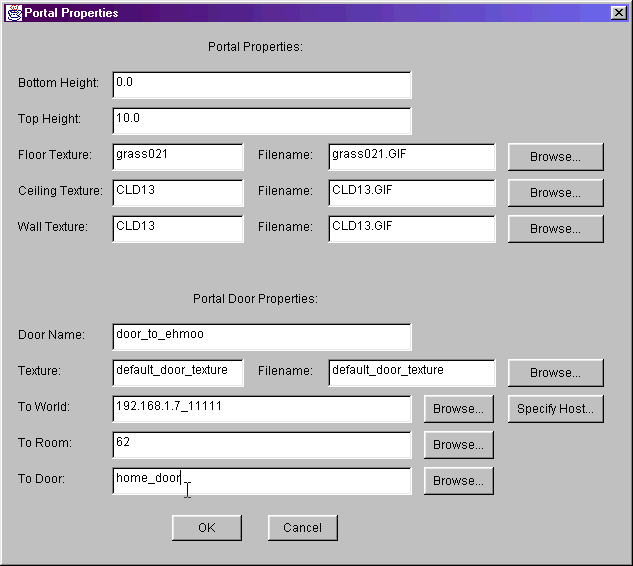 portal properties dialog filled out